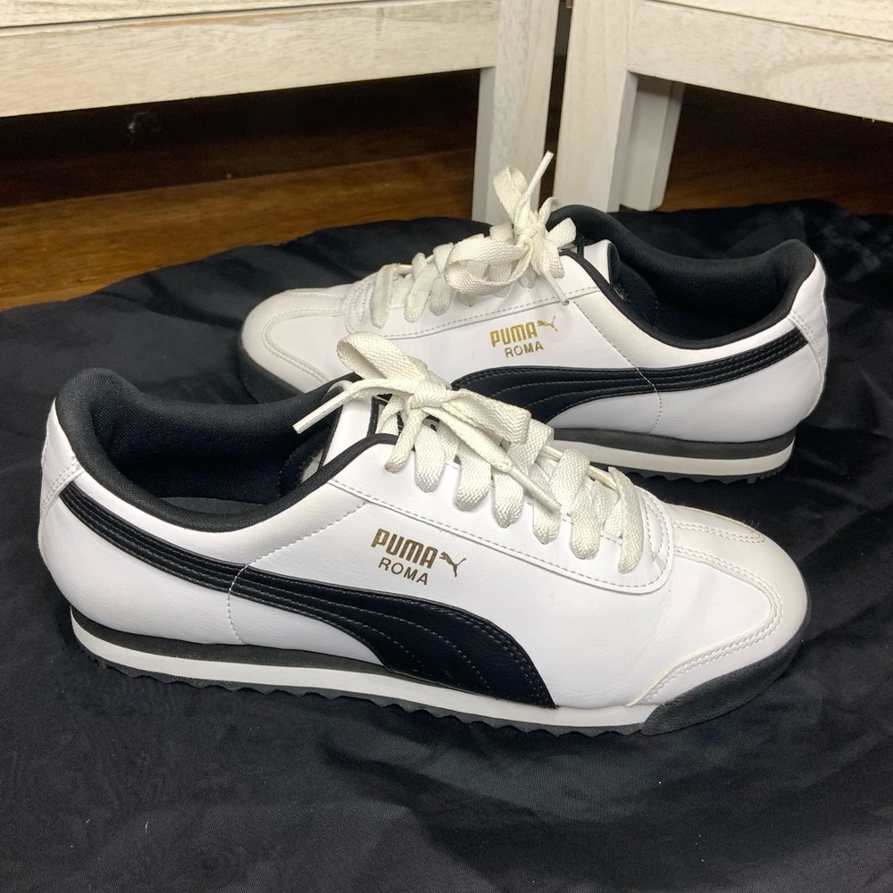 Puma Men’s Roma Basic Black and White Casual Everyday Sneaker Shoes
